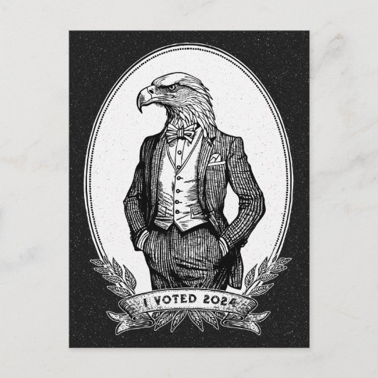 私は投票白黒バードイラストレーションバルドイーグル ポストカード (正面)