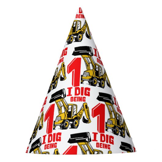 私は掘る1歳の建築1歳の誕生日 パーティーハット (正面)
