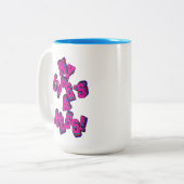 私は散らかった大きな紫おもしろい色の文字を持ち上げる ツートーンマグカップ (正面左)