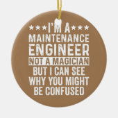 私は整備技師でマジシャンではないおもしろい セラミックオーナメント (正面)