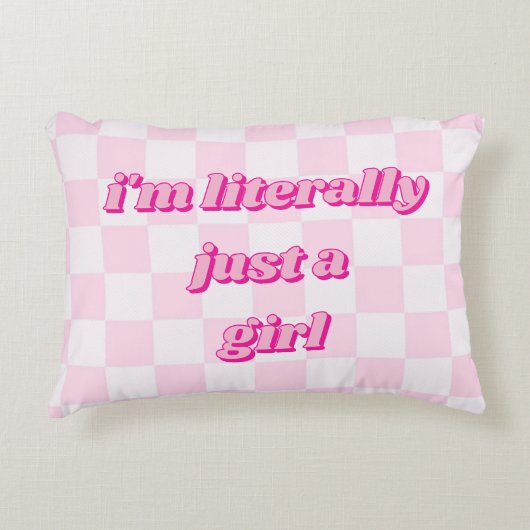 私は文字通り女の子ソフトホットピンク市松模様にだ アクセントクッション (正面)