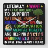 私は文字通り自分の税金が欲しい スクエア壁時計 (正面)