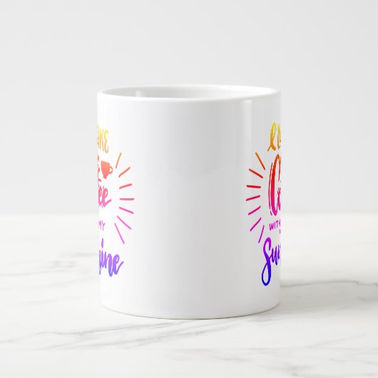 私は日光を当ててコーヒーを飲む ジャンボコーヒーマグカップ (正面)