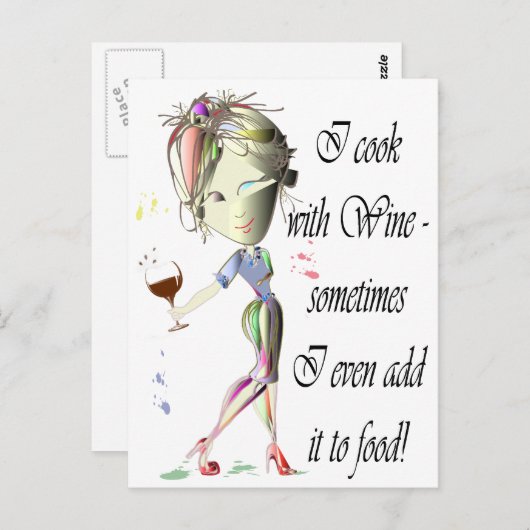 私は時々食糧おもしろいなギフトにワインと、加えます調理します ポストカード (正面/裏面)