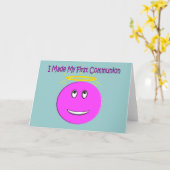 私は最初の聖餐式を大きなピンク色に作った カード (黄色い花)