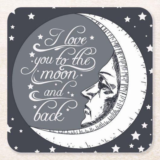 私は月および背部に愛します スクエアペーパーコースター (正面)