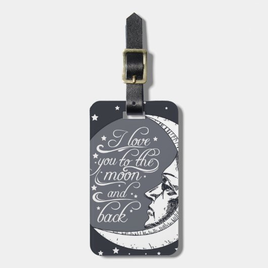私は月および背部に愛します ラゲッジタグ (正面縦)