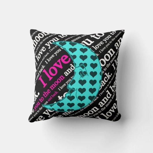 私は月および背部タイポグラフィの枕に愛します クッション (裏面)