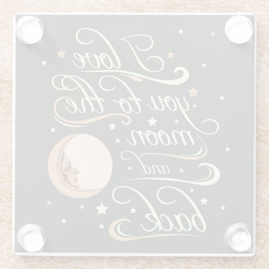 私は月および背部黒に愛します ガラスコースター (裏面)