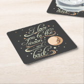 私は月および背部黒に愛します スクエアペーパーコースター (アングル)