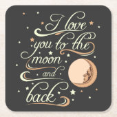 私は月および背部黒に愛します スクエアペーパーコースター (正面)
