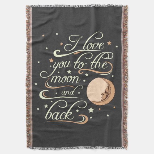 私は月および背部黒に愛します スローブランケット (正面縦)