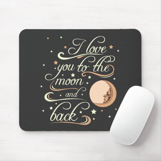 私は月および背部黒に愛します マウスパッド (マウス)