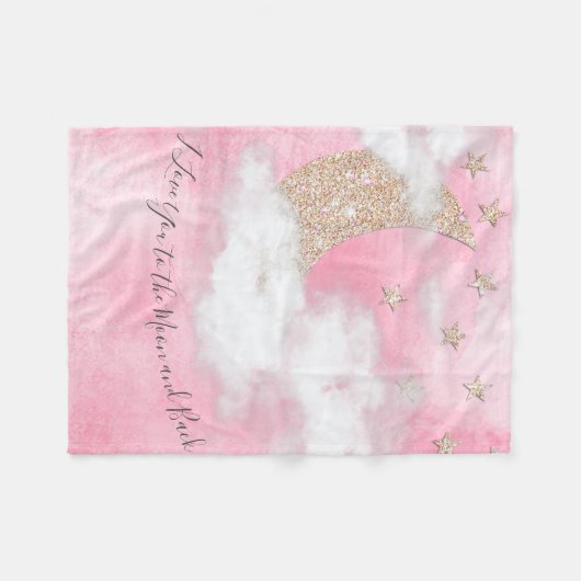 私は月とバック引用文水色にあなたを愛する フリースブランケット (正面(横))