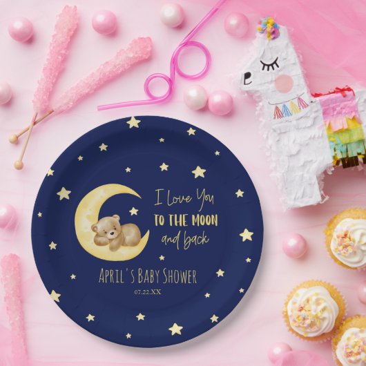 私は月に大好きテディベア赤ちゃんシャワー ペーパープレート (パーティー)