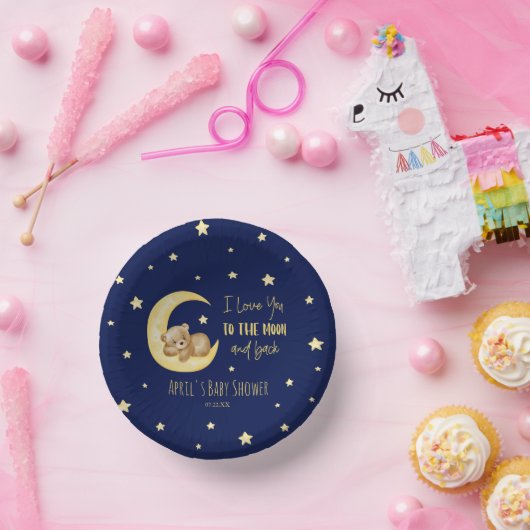 私は月に大好きテディベア赤ちゃんシャワー ペーパーボウル (パーティー)