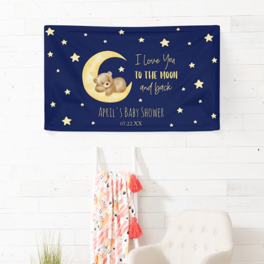 私は月に大好きテディベア赤ちゃんシャワー 横断幕 (インサイチュ)