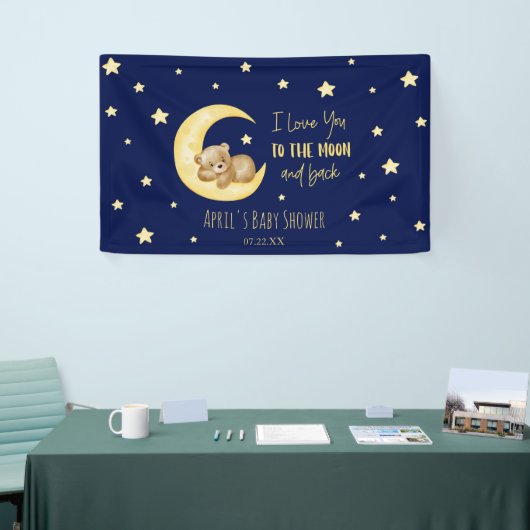 私は月に大好きテディベア赤ちゃんシャワー 横断幕 (トレードショー)