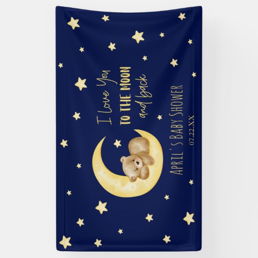 私は月に大好きテディベア赤ちゃんシャワー 横断幕 (縦)