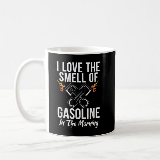 私は朝の修理のガソリンのにおいが好きです コーヒーマグカップ (左)