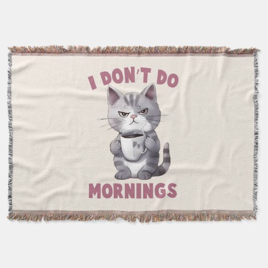 私は朝を行わない – コーヒーとグレー猫 スローブランケット (正面)