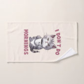 私は朝を行わない – コーヒーとグレー猫 バスタオルセット (ハンドタオル)