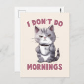 私は朝を行わない – コーヒーとグレー猫 ポストカード (正面/裏面)
