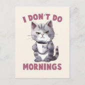 私は朝を行わない – コーヒーとグレー猫 ポストカード (正面)