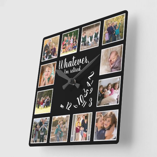 私は木の退職した消素朴却の写真コラージュ スクエア壁時計 (傾斜)