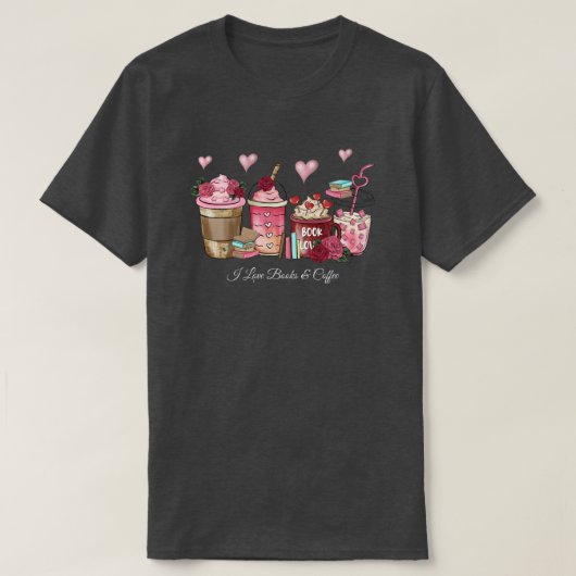 私は本とコーヒーTシャツが大好き Tシャツ (デザイン正面)