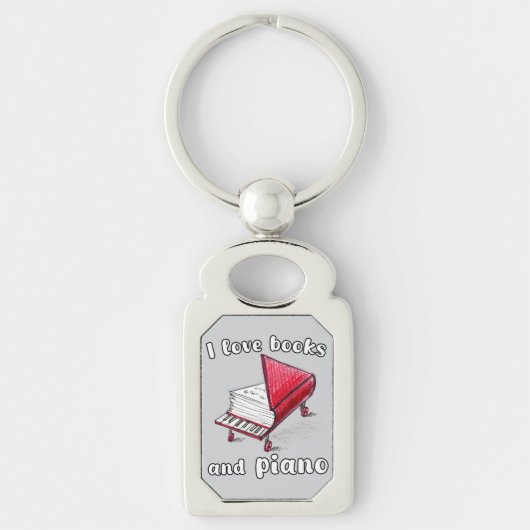 私は本とピアノ、本物のフリーハンドアートが大好き キーホルダー (正面)