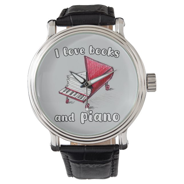 私は本とピアノ、本物のフリーハンドアートが大好き 腕時計 (正面)