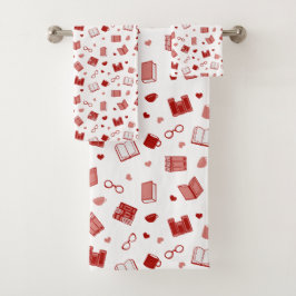 私は本と可愛読い赤い柄が大好き バスタオルセット