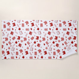 私は本と可愛読い赤い柄が大好き ビーチタオル