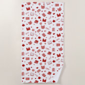 私は本と可愛読い赤い柄が大好き ビーチタオル (正面)