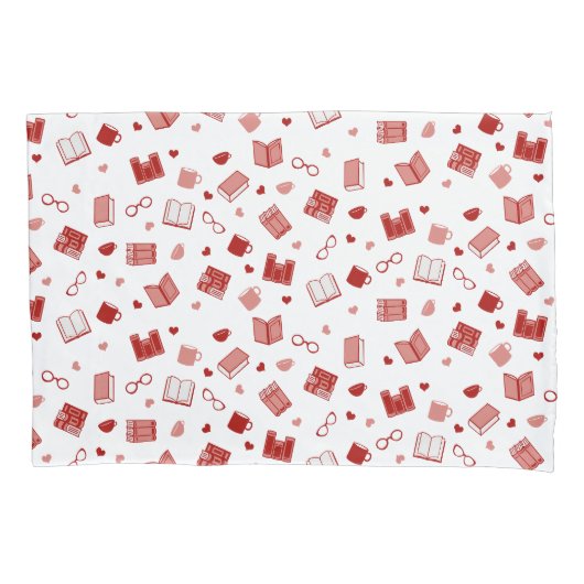 私は本と可愛読い赤い柄が大好き 枕カバー (正面)