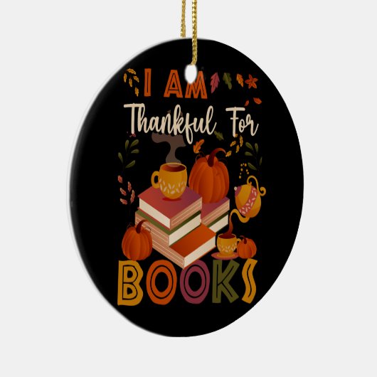 私は本に感謝している秋司書感謝していおもしろいさん セラミックオーナメント (右)