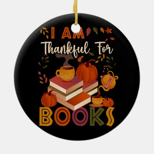 私は本に感謝している秋司書感謝していおもしろいさん セラミックオーナメント (裏面)