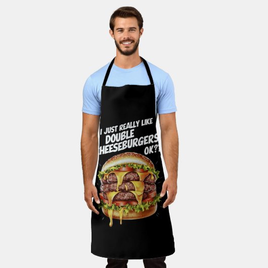 私は本当にダブルチーズバーガーが好き、OK エプロン (着用した状態)