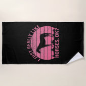 私は本当にバラピンクの馬が好き ビーチタオル (正面)