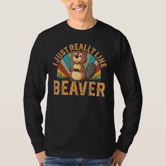 私は本当にビーバーヴィンテージ動物サンセットCuが好き Tシャツ (正面)