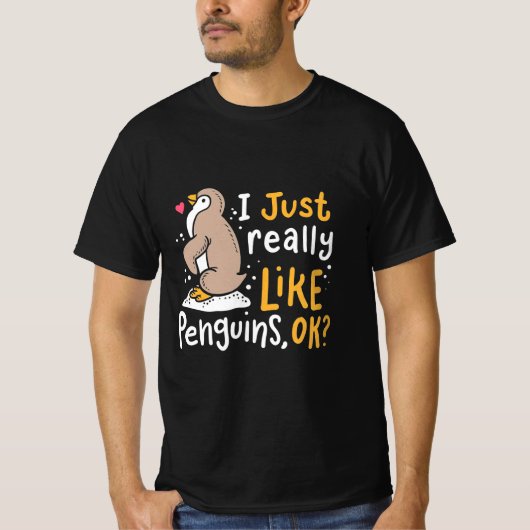私は本当にペンギンが好きok tシャツ (正面)