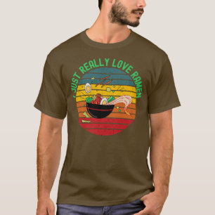 私は本当にラーメン麺ボウルレトロ夕日が大好き Tシャツ