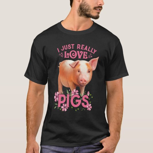 私は本当に豚を愛して大丈夫かわいい若い豚のmotiv tシャツ (正面)