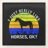 私は本当に青と黄色の馬が好き ガラスコースター (正面)