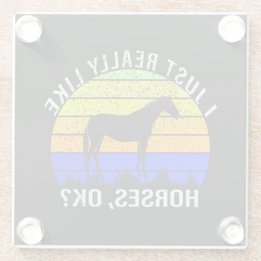 私は本当に青と黄色の馬が好き ガラスコースター (裏面)