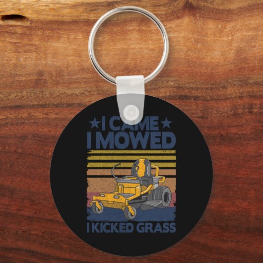 私は来ヴィンテージ芝刈りパパギフトを刈った キーホルダー (正面)
