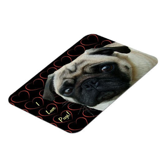 私は柔軟なマグネットとハートのパグが大好き マグネット (左側)