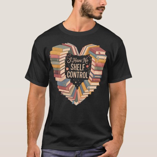 私は棚を制御できません ハートの本棚 本の虫 Tシャツ (正面)