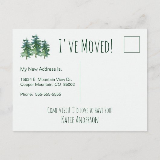 私は森の山の松の水色を移動 案内ポストカード (裏面)